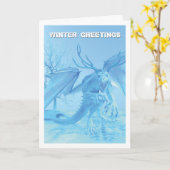 Winter Greetings. Ice dragon with antlers カード (黄色い花)