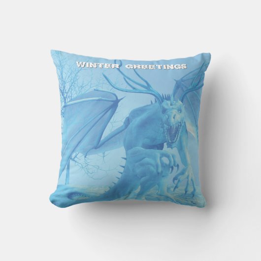Winter Greetings. Ice dragon with antlers クッション (正面)