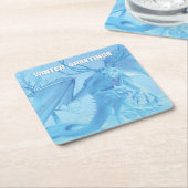 Winter Greetings. Ice dragon with antlers スクエアペーパーコースター (アングル)