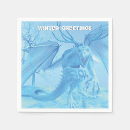 Winter Greetings. Ice dragon with antlers スタンダードカクテルナプキン