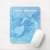 Winter Greetings. Ice dragon with antlers マウスパッド (マウス)
