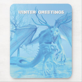 Winter Greetings. Ice dragon with antlers マウスパッド