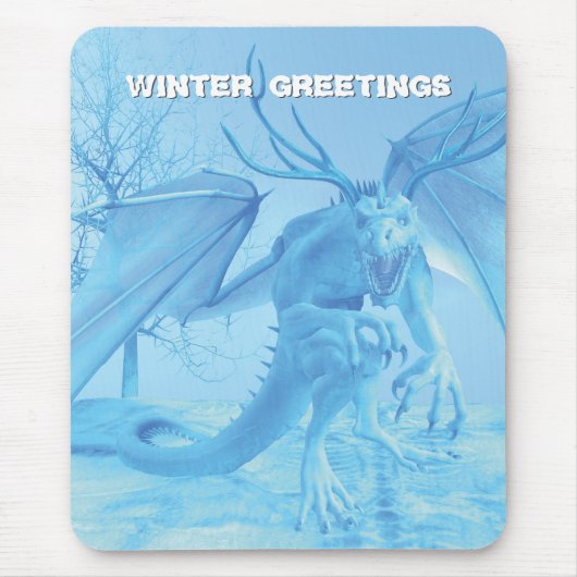 Winter Greetings. Ice dragon with antlers マウスパッド (正面)