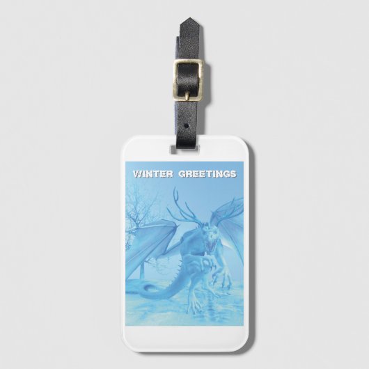 Winter Greetings. Ice dragon with antlers ラゲッジタグ (正面縦)