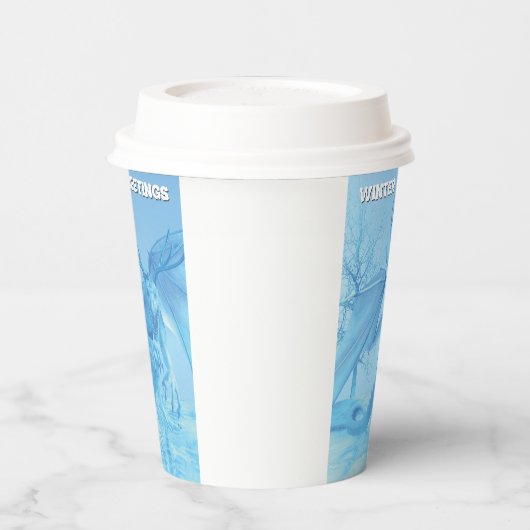 Winter Greetings. Ice dragon with antlers 紙コップ (左)