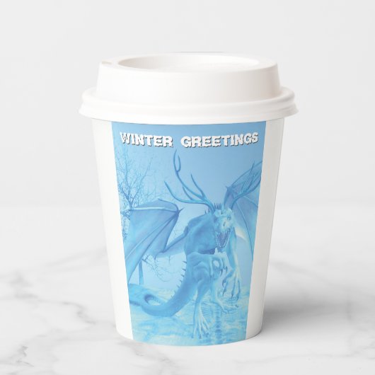 Winter Greetings. Ice dragon with antlers 紙コップ (裏面)