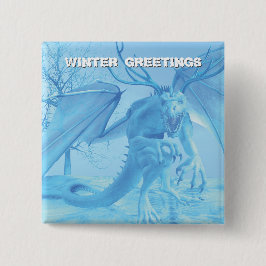 Winter Greetings. Ice dragon with antlers 缶バッジ