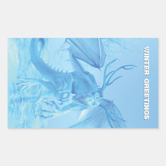 Winter Greetings. Ice dragon with antlers 長方形シール (正面)