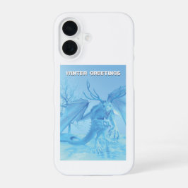 Winter Greetings. Ice dragon with antlers iPhone 16ケース