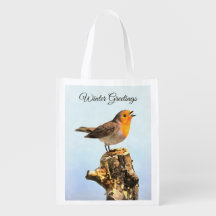 Winter Greetings. Robin singing 