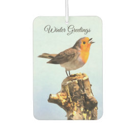Winter Greetings. Robin singing  カーエアーフレッシュナー