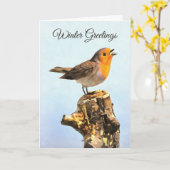 Winter Greetings. Robin singing  カード (黄色い花)