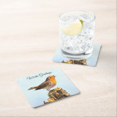 Winter Greetings. Robin singing  スクエアペーパーコースター (インサイチュ)