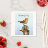 Winter Greetings. Robin singing  スタンダードカクテルナプキン (インサイチュ)