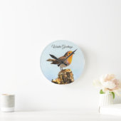 Winter Greetings. Robin singing  ラウンド壁時計 (ホーム)