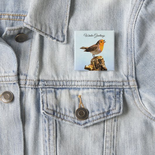 Winter Greetings. Robin singing  缶バッジ (インサイチュ)