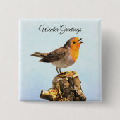 Winter Greetings. Robin singing  缶バッジ (正面)