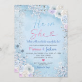 Winter He or She Snowflake Christmas Gender Reveal 招待状 (正面/裏面)