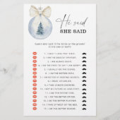 Winter He said she said bridal shower game (正面)