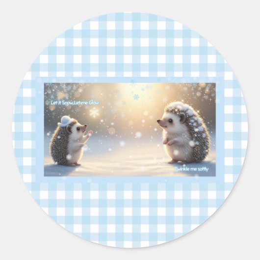 Winter Hedgehog  – Cute Snowflake  ラウンドシール (正面)