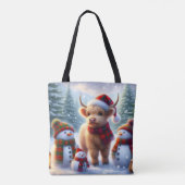 Winter Highland Cow Holiday Tote Bag トートバッグ (裏面)