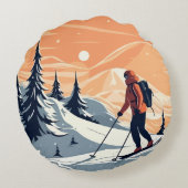 Winter Hiker Mountain Scene ラウンドクッション (裏面)