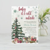 Winter Holiday Baby It’s Cold Outside Baby Shower 招待状 (スタンド正面)