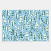 Winter Holiday Blue Green Trees Pattern Gift ラッピングペーパーシート (正面2)