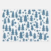 Winter Holiday Blue White Trees Pattern Gift ラッピングペーパーシート (正面)