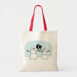 Winter Holiday Border Collie | Cute Agility Dog トートバッグ<br><div class="desc">Border Collie Holiday Tote Bag. Cute illustration of a cartoon dog jumping over the arms of two snowmen. A fun holiday bag for agility dog enthusiasts. Visit Jenn’s Doodle World for even more products with this original dog design, as well as more dog breed themed products that make great Christmas...</div>