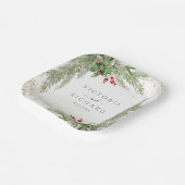 Winter Holiday Botanical Greenery Glitter Wedding ペーパープレート (傾斜あり)