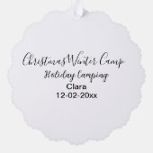 Winter holiday camping custom add name date オーナメントカード (裏面)