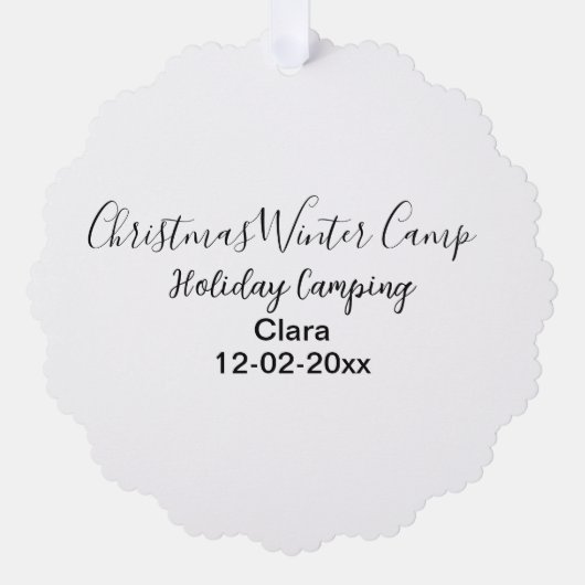 Winter holiday camping custom add name date オーナメントカード (正面)