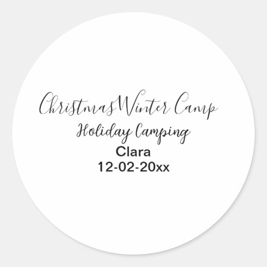 Winter holiday camping custom add name date ラウンドシール (正面)