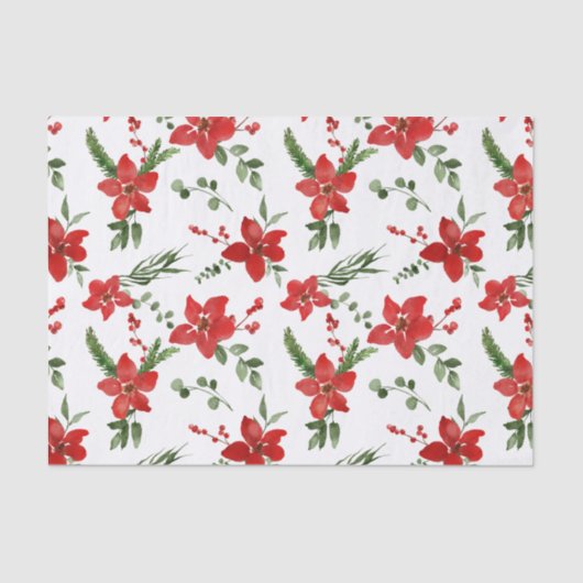 Winter Holiday Christmas Red Floral Pattern   薄葉紙 (正面)