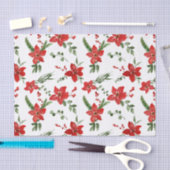 Winter Holiday Christmas Red Floral Pattern   薄葉紙 (クラフト)
