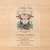 Winter Holiday Highland Holy Cow Baby Shower アクリル招待状 (正面)