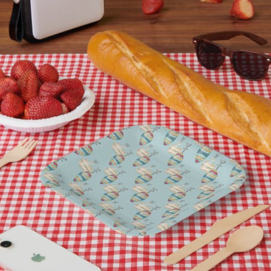 Winter Holiday Ornament Pattern Serving Tray ペーパープレート (ピクニック)