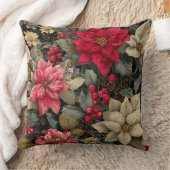 Winter Holiday Poinsettias And Berries Floral クッション (ブランケット)