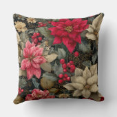 Winter Holiday Poinsettias And Berries Floral クッション (裏面)