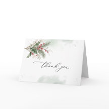 Winter Holly Berries Watercolor 結婚式 折りたたみ