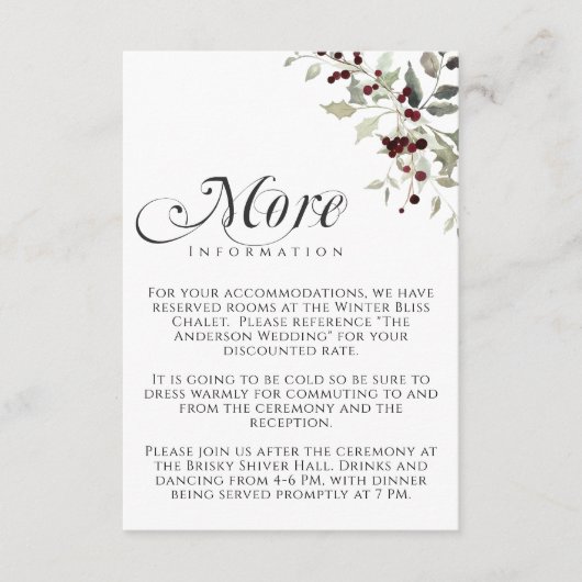 Winter Holly Berry More Information Wedding エンクロージャーカード (正面)
