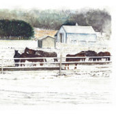 Winter Horse Farm Watercolor