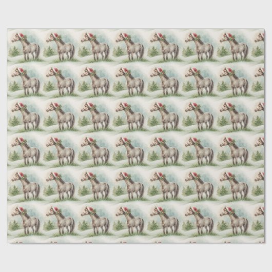 Winter Horse Gift Wrap with Santa Hat ラッピングペーパー (フラット)