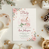 Winter Hot Cocoa Baby Shower Invitation Pink 招待状