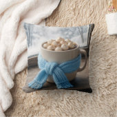 Winter Hot Cocoa With Blue Scarf クッション (ブランケット)