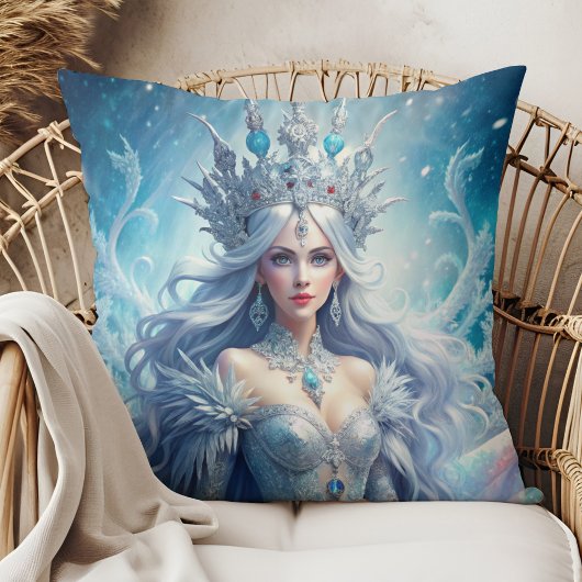 Winter Ice Queen Fantasy Art Throw Pillow クッション
