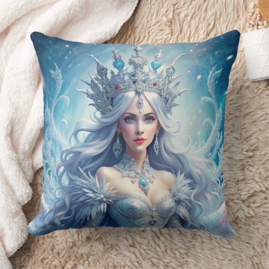 Winter Ice Queen Fantasy Art Throw Pillow クッション (ブランケット)