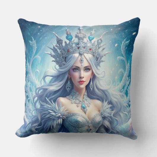 Winter Ice Queen Fantasy Art Throw Pillow クッション (正面)