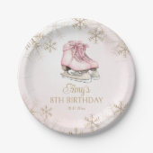 Winter Ice Skating Birthday Gold Glitter Snowflake ペーパープレート (正面)